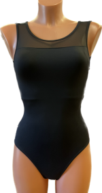 Body Anna in microfibra e inserto tulle, a spalla larga