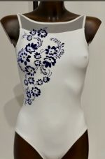 Body Anna in microfibra a spalla larga con applicazione di ricamo flock